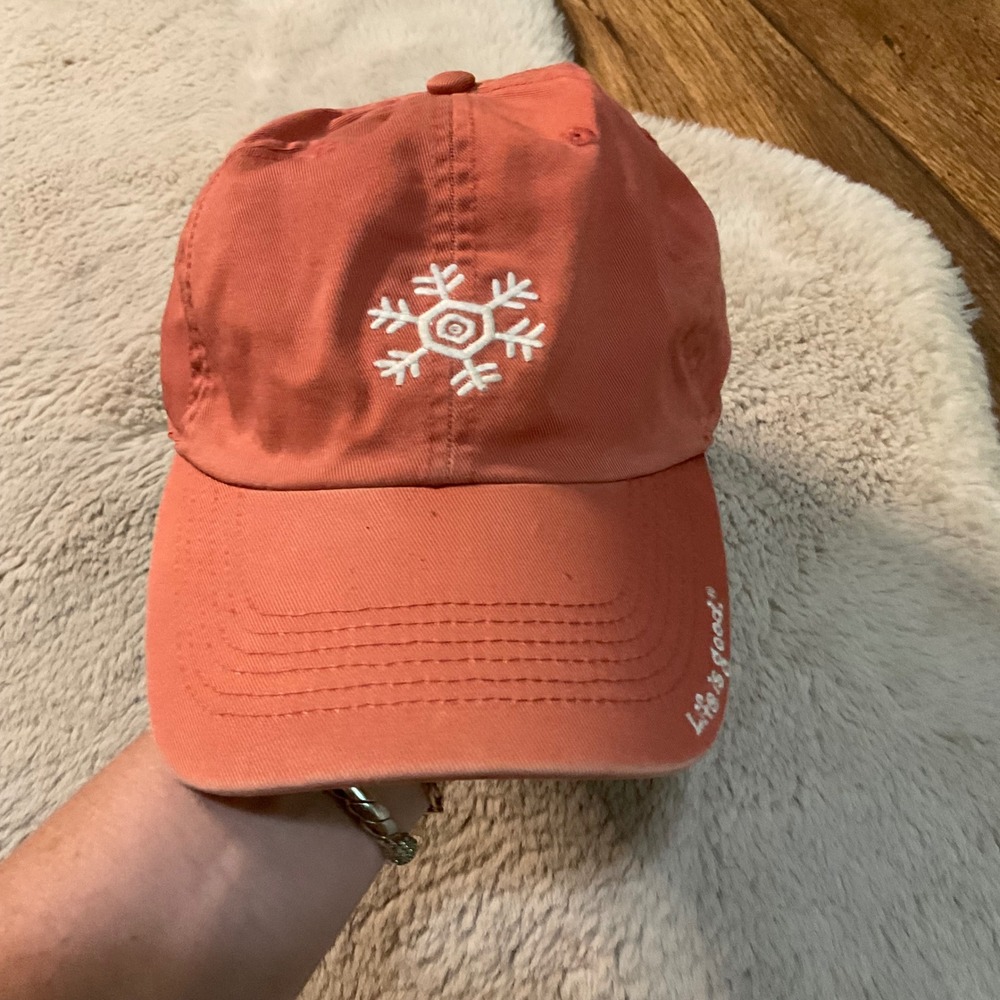 Life Is Good Baseball Hat Snowflake‎ Orange Adjustable Cap Stapback - Picture 2 of 9